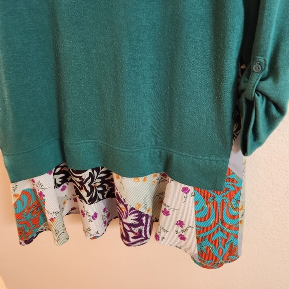 Little Yellow Button Green Patchwork Mix Media Boho Long Sleeve Top Tunic XS - Picture 7 of 9